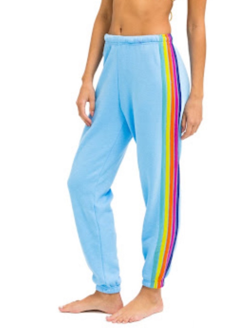 NWOT Aviator Nation 5 Stripe Sweatpants - SKY |/ RAINBOW  Size M